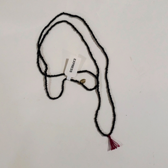 ✨ Express Black Beaded Burgundy 32" Tassel Necklace - Chic & Playful Accessory ✨ - Picture 4 of 8